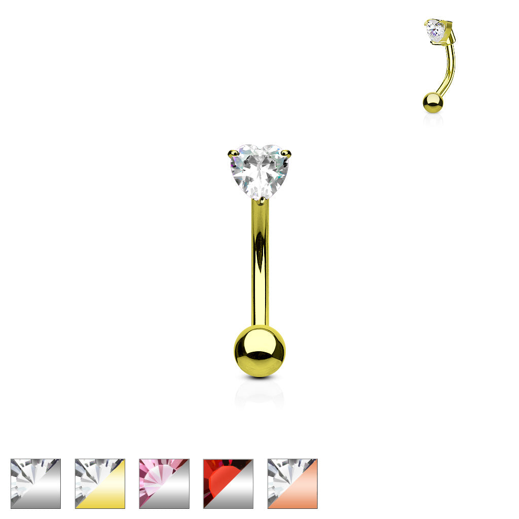 16G Heart CZ Prong Set Top Surgical Steel Eyebrow Ring (8MM)